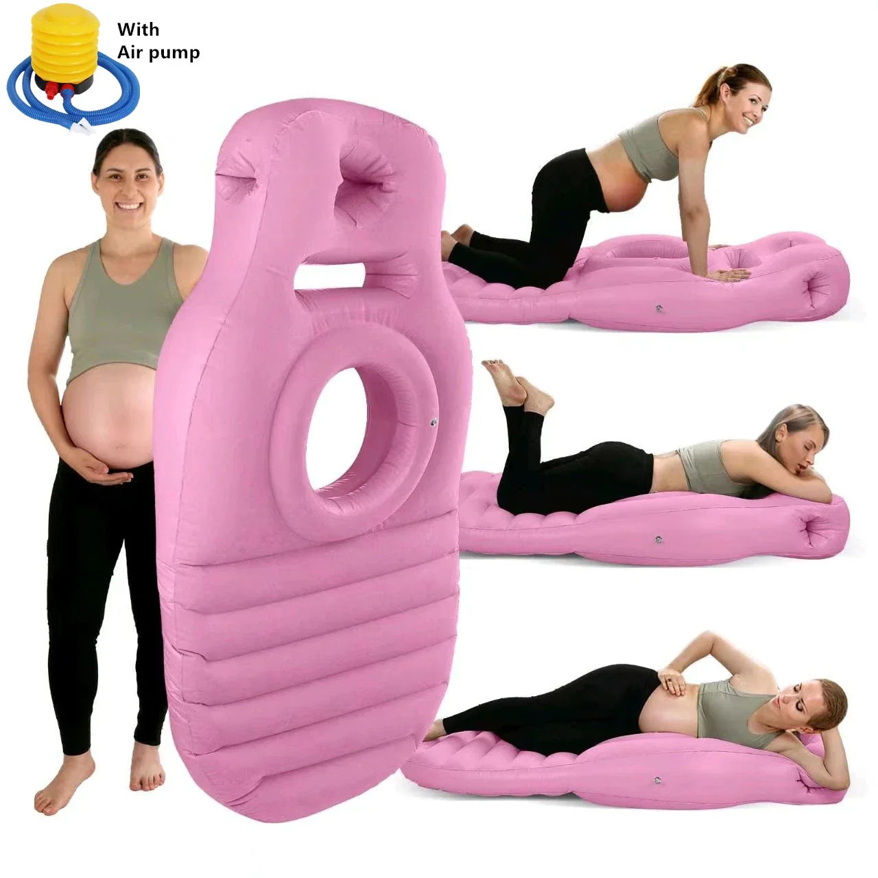 Inflatable Maternity Body Pillow with Air Pump - O-Type Yoga Mat and Sleeping Mat for Pregnant Comfort