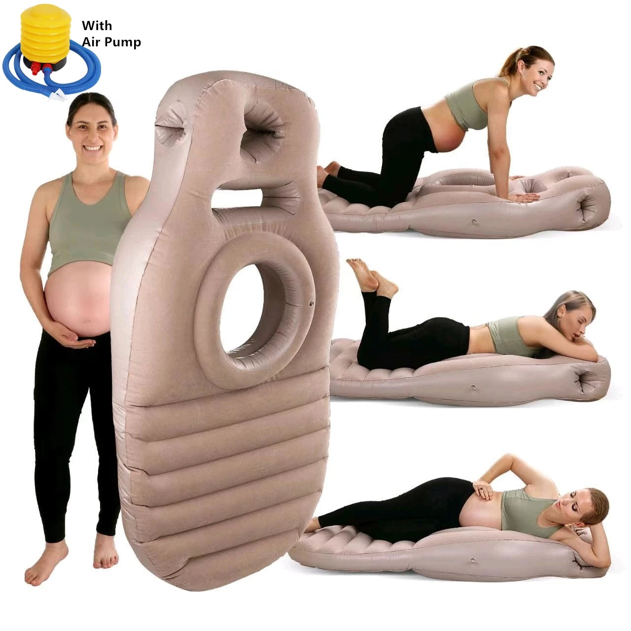 Inflatable Maternity Body Pillow with Air Pump - O-Type Yoga Mat and Sleeping Mat for Pregnant Comfort