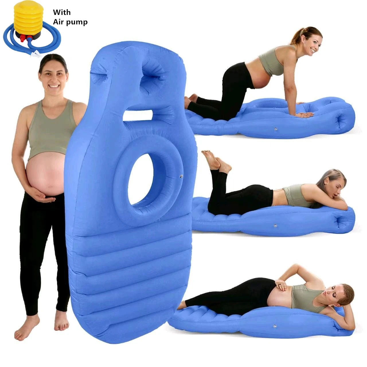 Inflatable Maternity Body Pillow with Air Pump - O-Type Yoga Mat and Sleeping Mat for Pregnant Comfort